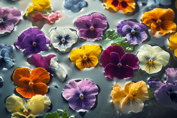 harvesting pansy flowers for cooking.