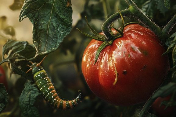 Tomato hornworm on a plant – common tomato pests and solutions. 2