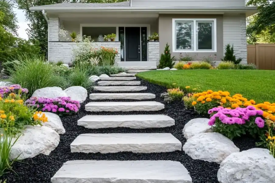 30 Amazing Front Yard White Rock Landscaping Ideas